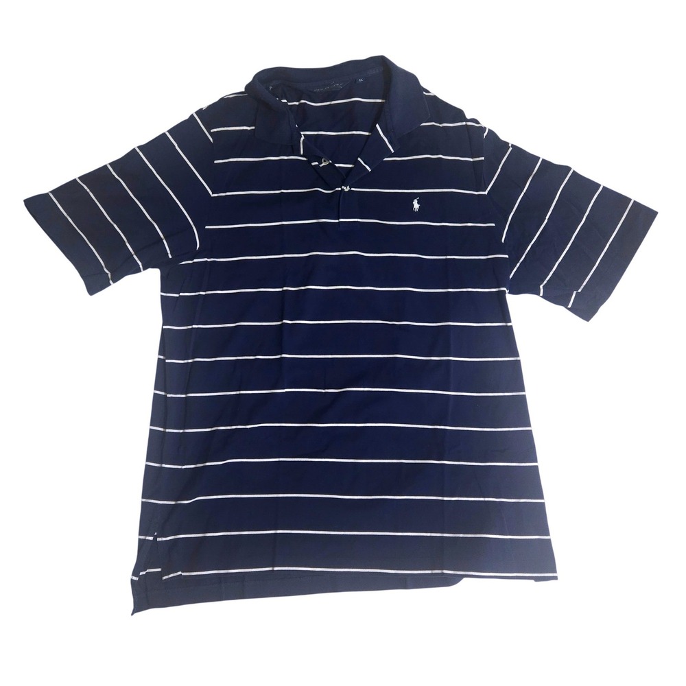 Polo Golf Ralph Lauren Shirt Mens XL Navy Blue White Striped Pima Cotton Polo